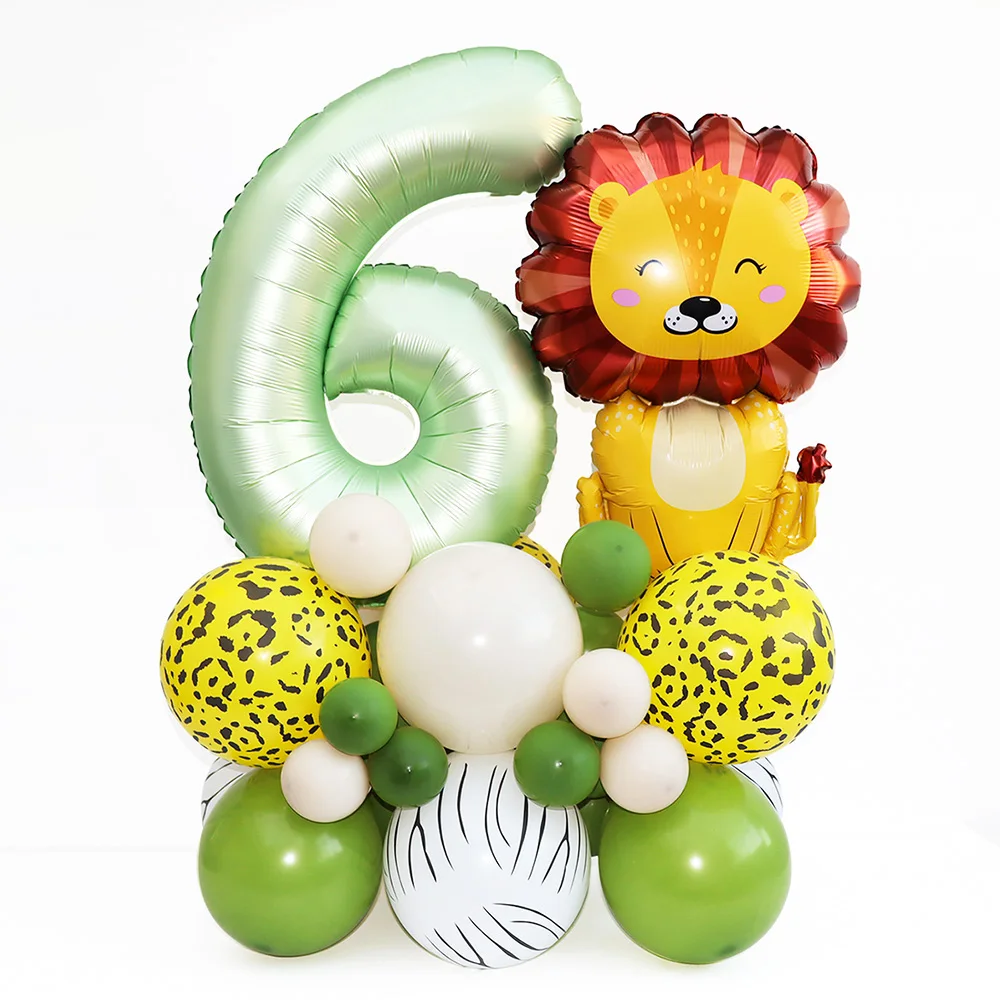 35 teile/satz 32 Zoll olivgrüne Zahl Tier Löwe Luftballons gesetzt wild ein Dschungel Safari 1 2 3 4 5 6 Jahre Geburtstags feier Dekorationen – Detail 7