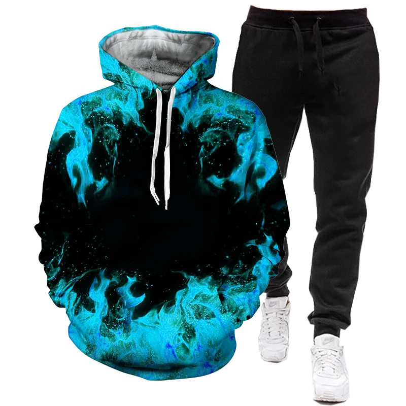 Fashion 3D Printed Hoodie + Pants Suit Fashion Men's Hooded Sportswear Tracksuit Two Piece Set Couple Jogging Outfits Plus Size