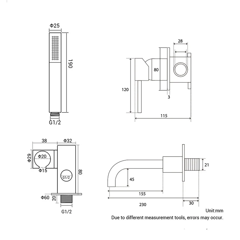 Bathtub Faucet Bathroom Shower Mixer Set Hot Cold 2 Way Diverter Shower Solid Brass With 150MM 210MM 260MM Bath Spout Mixing Kit shower set