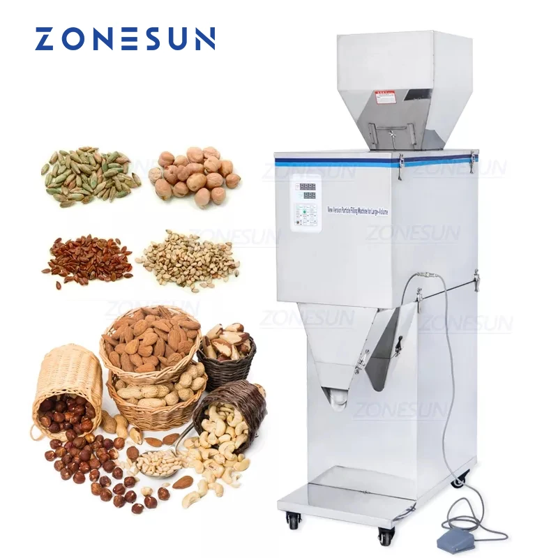 ZONESUN 20-5000g Vibration Coffee Bean Tea Sachet Powder Pouch Semi Automatic Racking Weighing Filling Machinery DL-5000