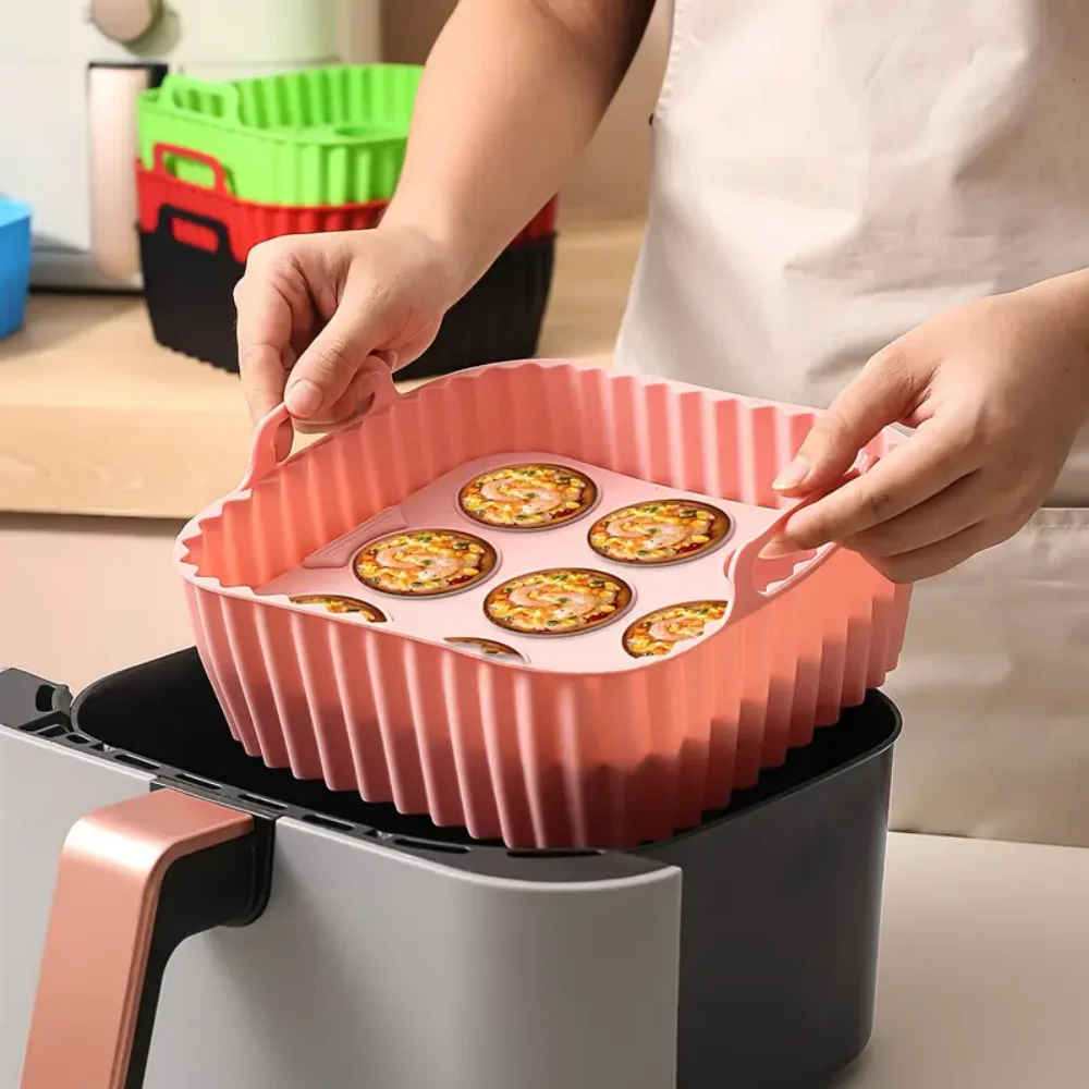 Durable Reusable Silicone Air Fryer Liners - 2-Piece Set for Safe and Easy Cooking