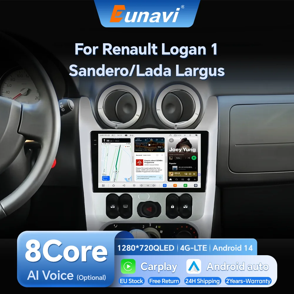 Radio samochodowe 2Din 4G Android 13 Odtwarzacz Multimedialny Wideo do Renault Logan 1 Sandero Dacia Duster GPS Carplay Nawigacja
