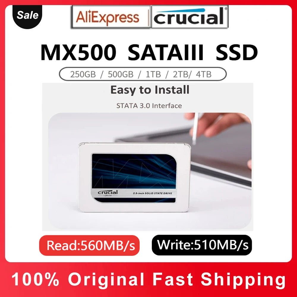 Crucial Internal Solid State Drive MX500 Hard Disk Drive SATA3 SSD 250GB  500GB 1TB 2TB 4TB for Dell Lenovo Asus Laptop Desktop