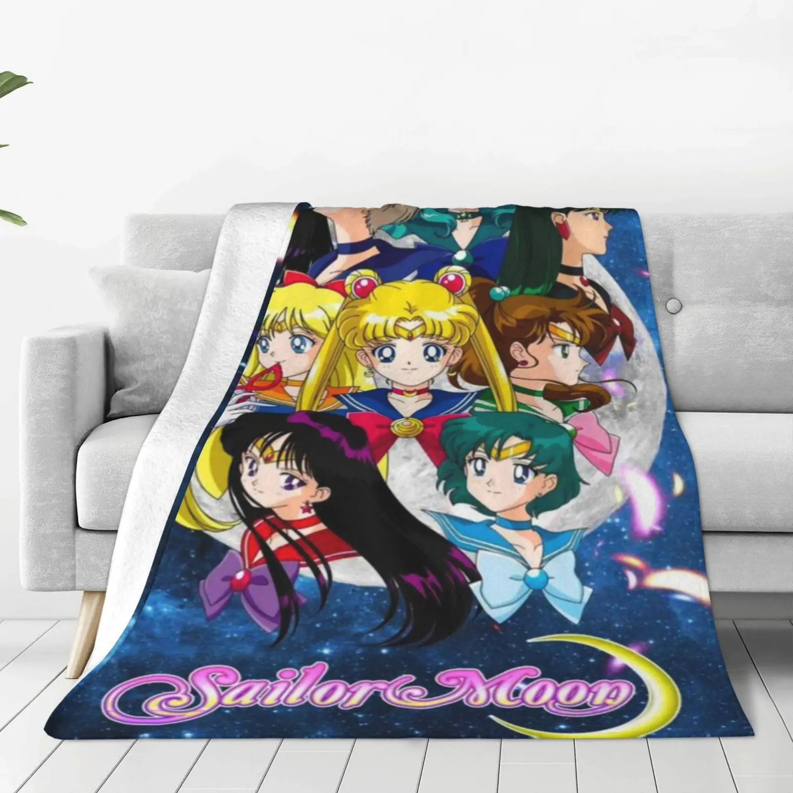 

Kawaii S-Sailor M-Moon Home Cartoon Printed Blanket Picnic Blanket Warm Flannel Soft and Comfortable Home Travel Birthday Gift