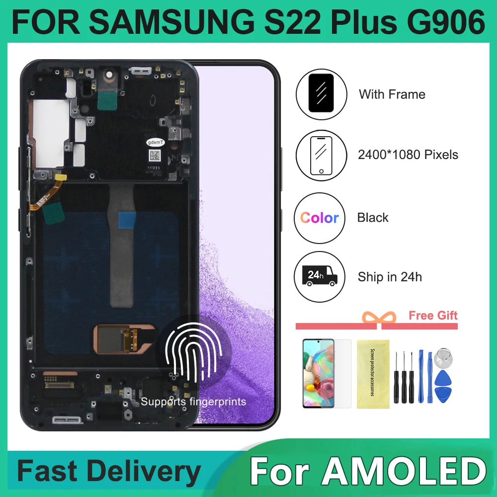 

6.6'' For AMOLED For Samsung S22 Plus LCD Display Touch Screen Digitizer for S22+ 5G S906 S906B S906U Display With Frame