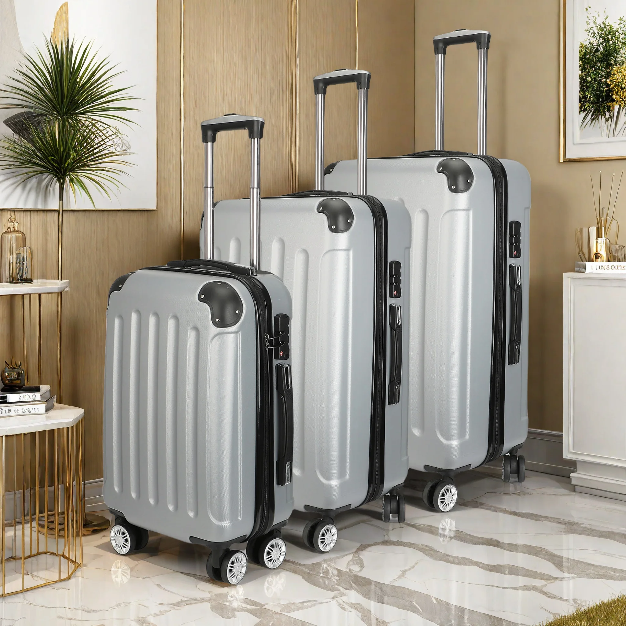 Anajqaqia 3 Pieces Suitcase Set, Luggage Set with 4 Wheels and Combination Lock, ABS Hard Shell Suitcase, Telescopic Handle, Gre