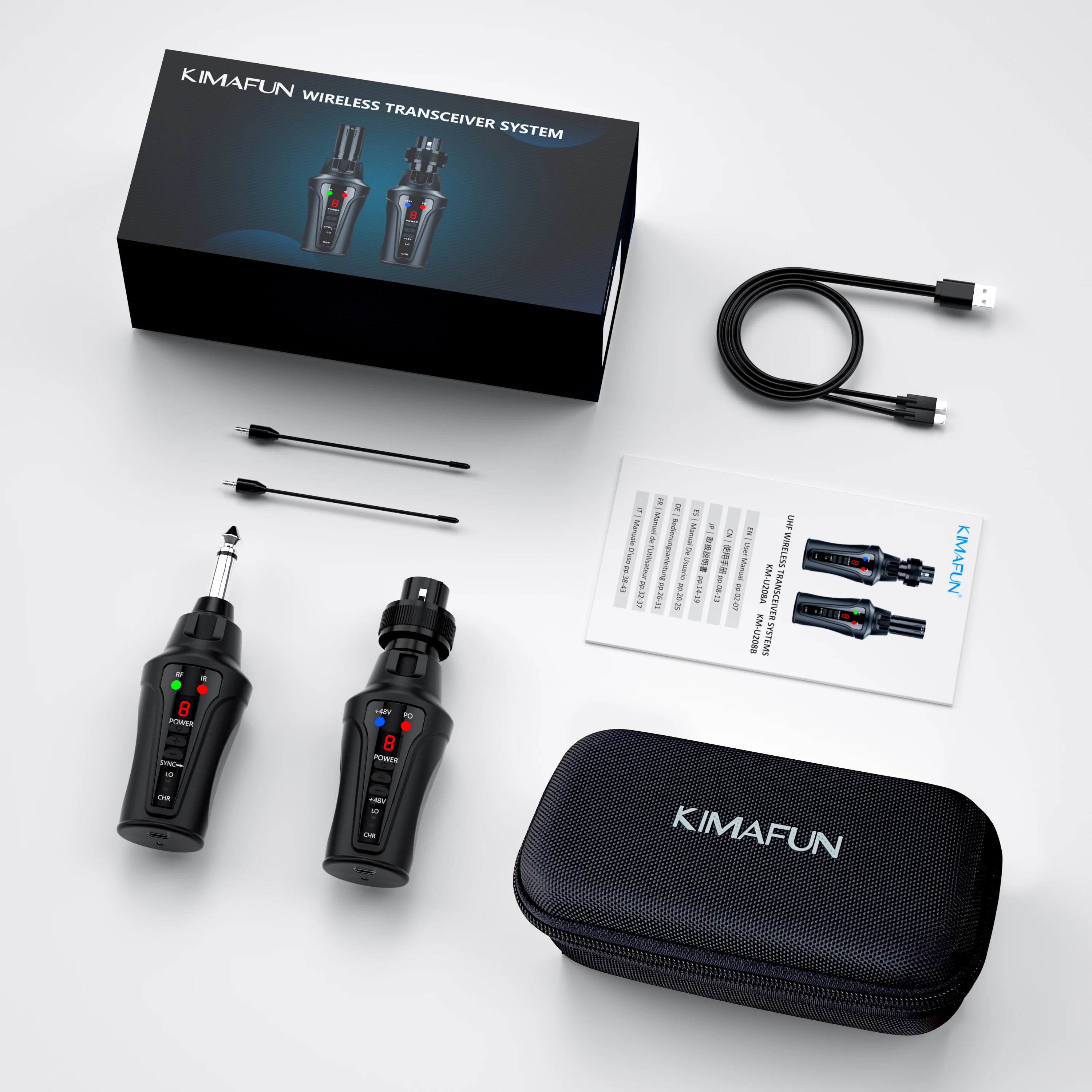 KIMAFUN UHF 무선 오디오 시스템 XLR 커넥터 다이나믹 콘덴서 마이크 용 6.35mm 잭 마이크 송신기 및 수신기 세트