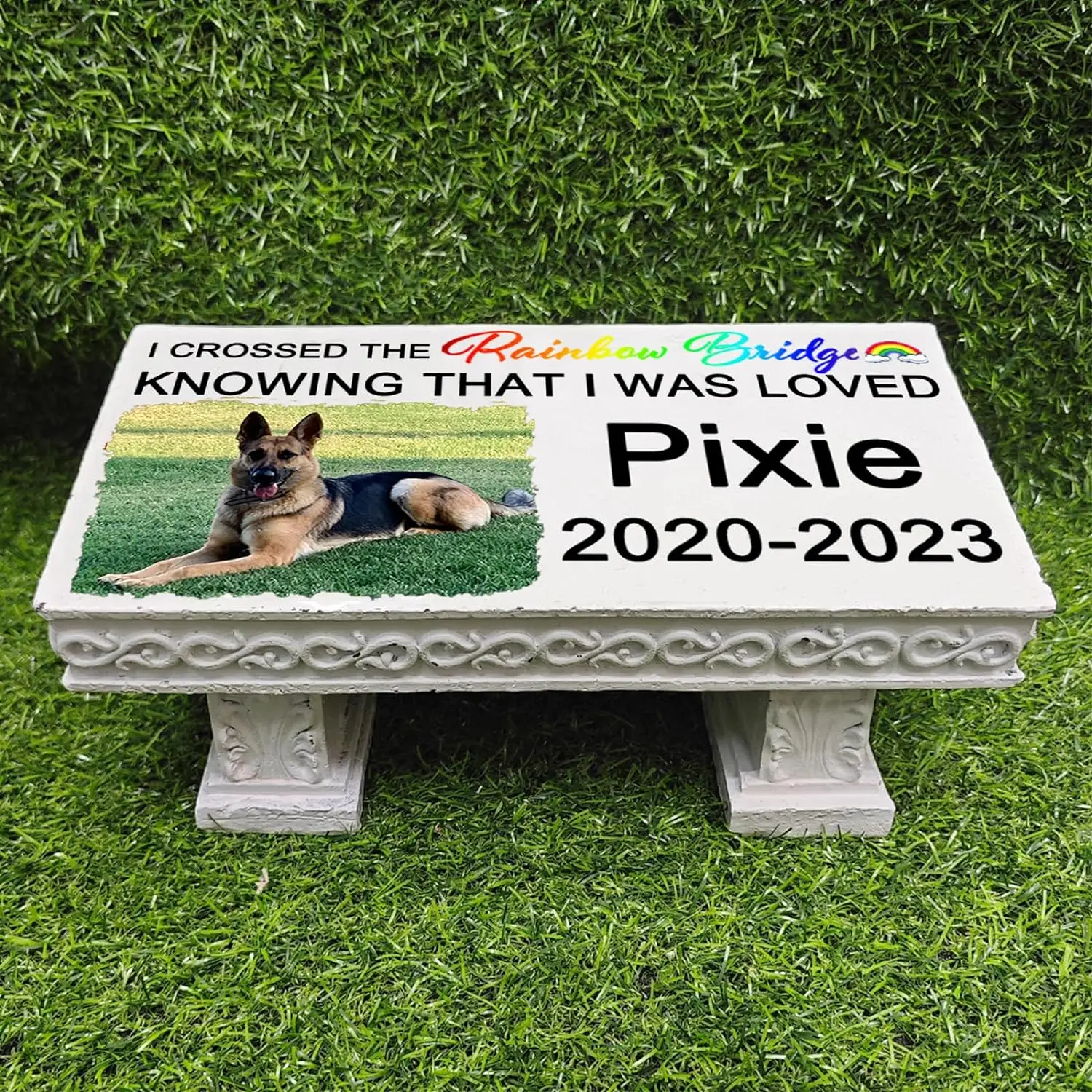 

Personalized Bench Pet Memorial Garden Stone Plaque with Colorful Photo, Dog Grave Marker Dog Tombstone Cat Headstone M