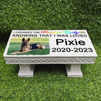 애완 동물 기념 정원 돌 플라그, 다채로운 사진, 개 묘비 마커, 개 묘비, 고양이 주둥이 M, 맞춤형 벤치