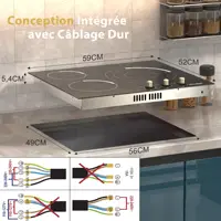 Cooksir Plauqe Vitrocéramique 3 Feux avec Boutons, Encastrable 60CM Table de Cuisson, Anneaux Intérieur et Extérieur, Chauffage Infrarouge, Überhitzungsschutz, Built-in, Sans Prise, 240V 6