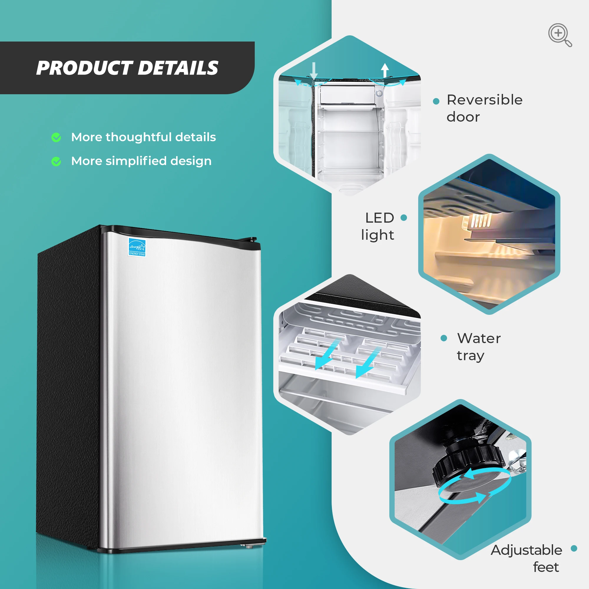 ICYGLEE 3.2 Cu.Ft Mini Fridge with Freezer Compact Refrigerator Mini Refrigerator Adjustable Thermostat for Bedroom Dorm Office 4