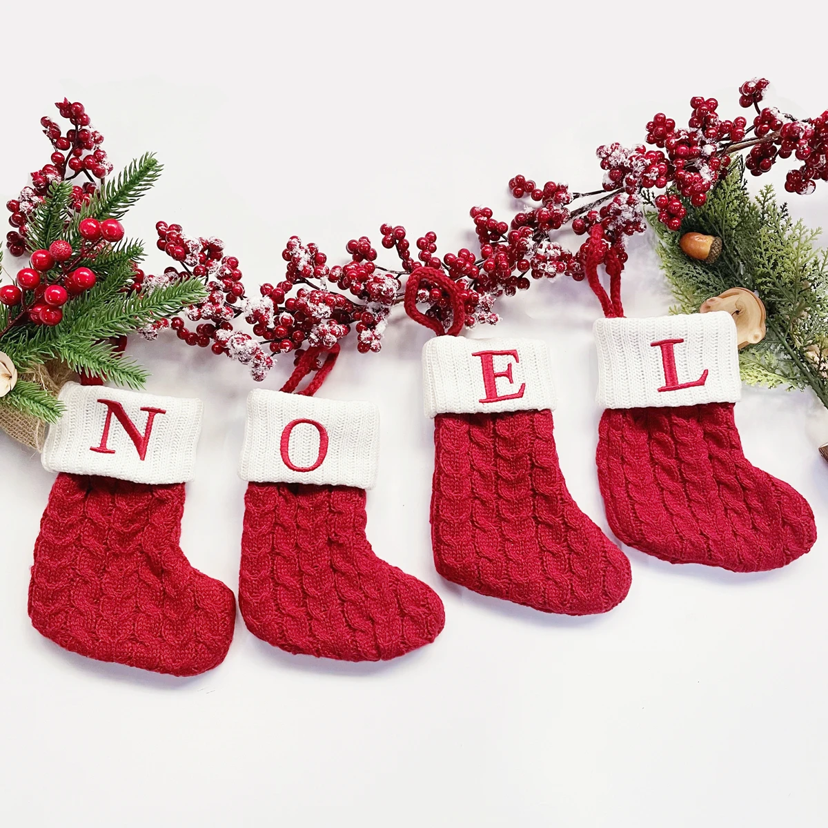 New Year Christmas Socks Red Snowflake Alphabet Letters Christmas knitting Stocking Tree Decoration For Home Xmas Gift