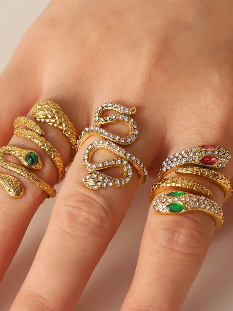 Uworld Punk Hip Hop Open Adjustable 18k Gold Snake Rings For Women