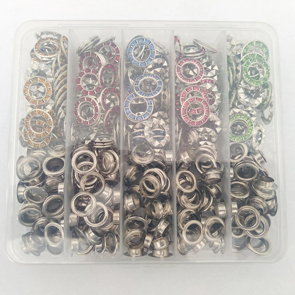 200sets/pack Mix Colors 17mm Rhinestone Eyelets Grommets Curtain Brass Colorful Crystal Diamond Eyelets LSRE001-1