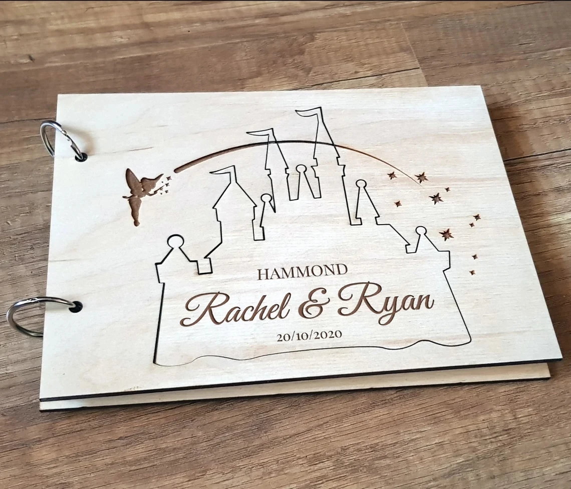 Palace Wedding Personalized Guest Book Engraved Wood Guest Book Rustic Wedding Castle Wood Fairytale