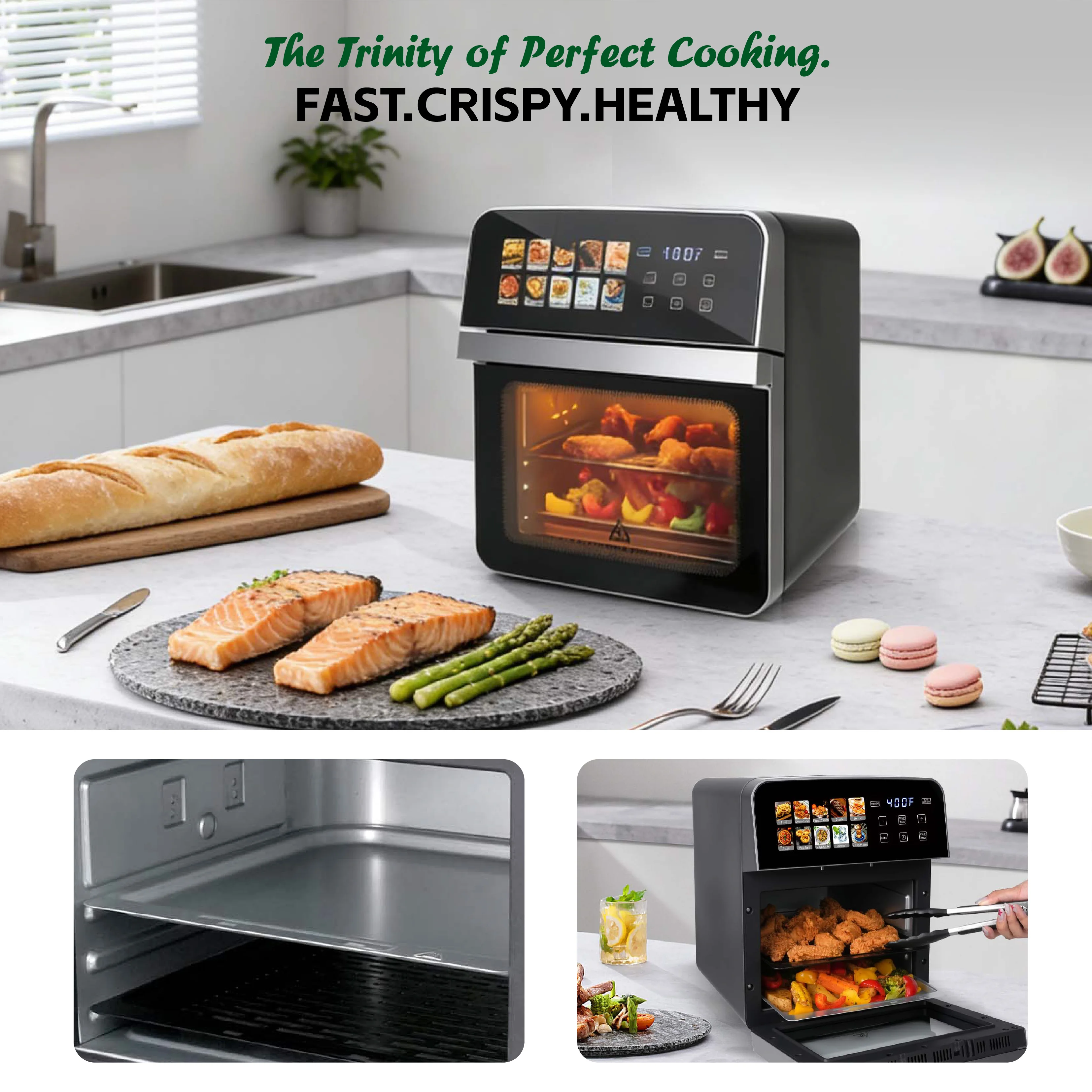 10QT Air Fryer Toaster Oven Combo with 10 Presets, Family Size Compact Oven for Roasting Whole Chicken/Double Cooking Easy Clean 4