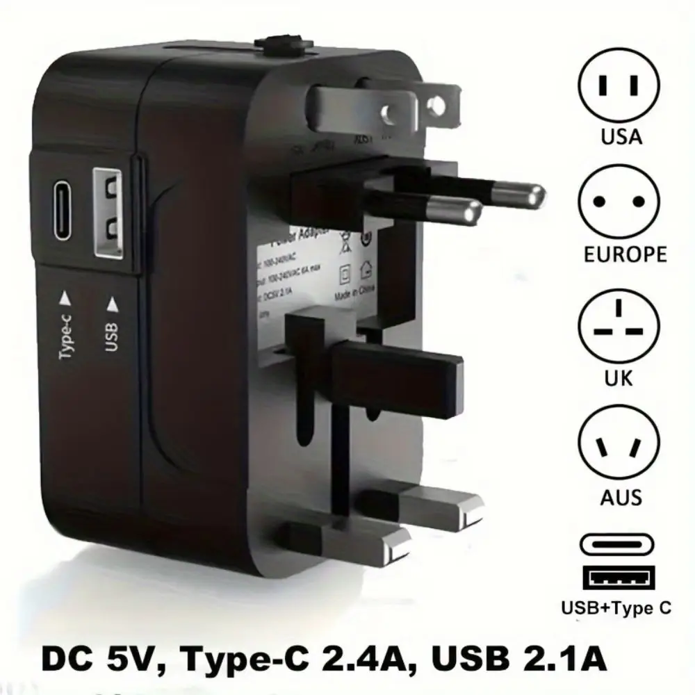 Uniwersalny adapter podróżny EU UK US AU, ładowarka sieciowa, konwerter gniazdek, adapter z wtyczką i portem USB typu C