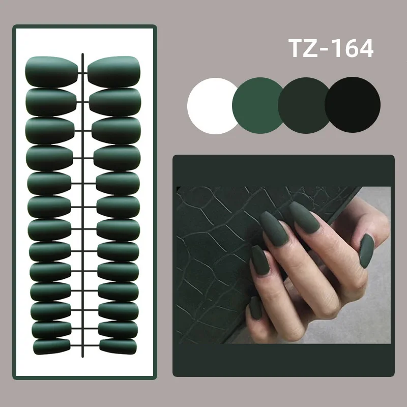 24Pcs/Set Long Round Head Bright Solid Color Press On Acrylic Nail Art Fake Nails Finished Wearing Manicure Reusable False Nails