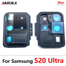Enhanced Back Camera Glass Lens + Frame Rear Housing Cover with Metal Frame Holder (S20 Ultra Blue)