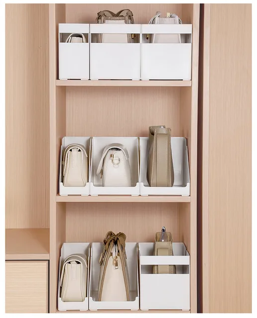 My organized closet: top shelf purse organizer from . Matching  decorative bankers bo…