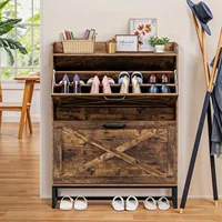 Shoe Cabinet with 2 Flip Drawers, Hidden Shoe Storage Cabinet for Entryway, Narrow Shoe Rack, Freestanding Slim Shoe 2
