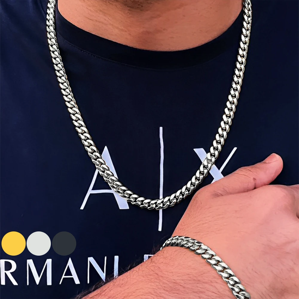 Jewelry Sets 2pcs Street Hip Hop Stainless Steel Cuban Chain Necklace Bracelet Set For Men