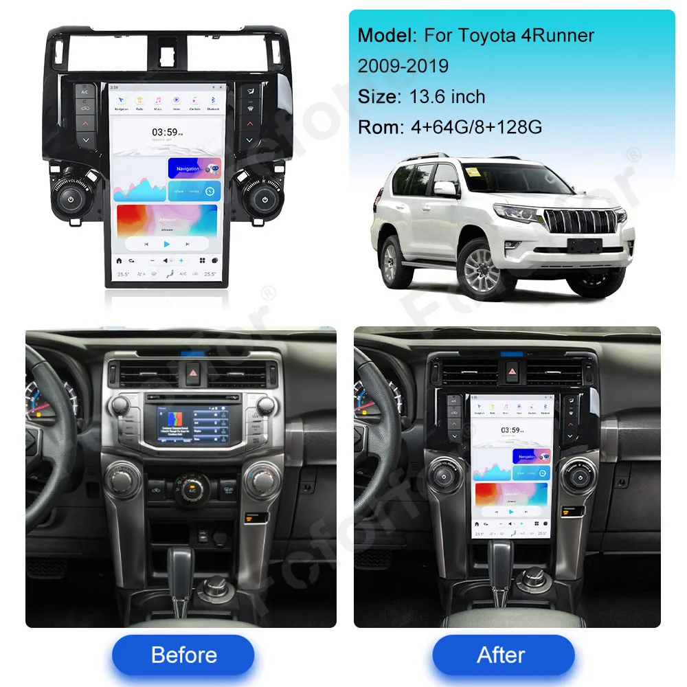 

13.6 Inch Tesla Screen Carplay Android 11 For Toyota 4 Runner 2009 -2019 Car Radio Stereo Player Head Unit GPS Navigation 4G