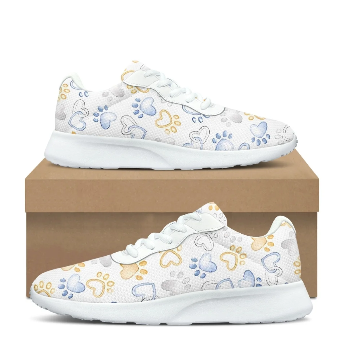 

Pawprints on Cream Pattern Women's Cozy Outdoor Running Shoes Lightweight Breathable Walking Shoe Suitable for yoga Pilates Gym