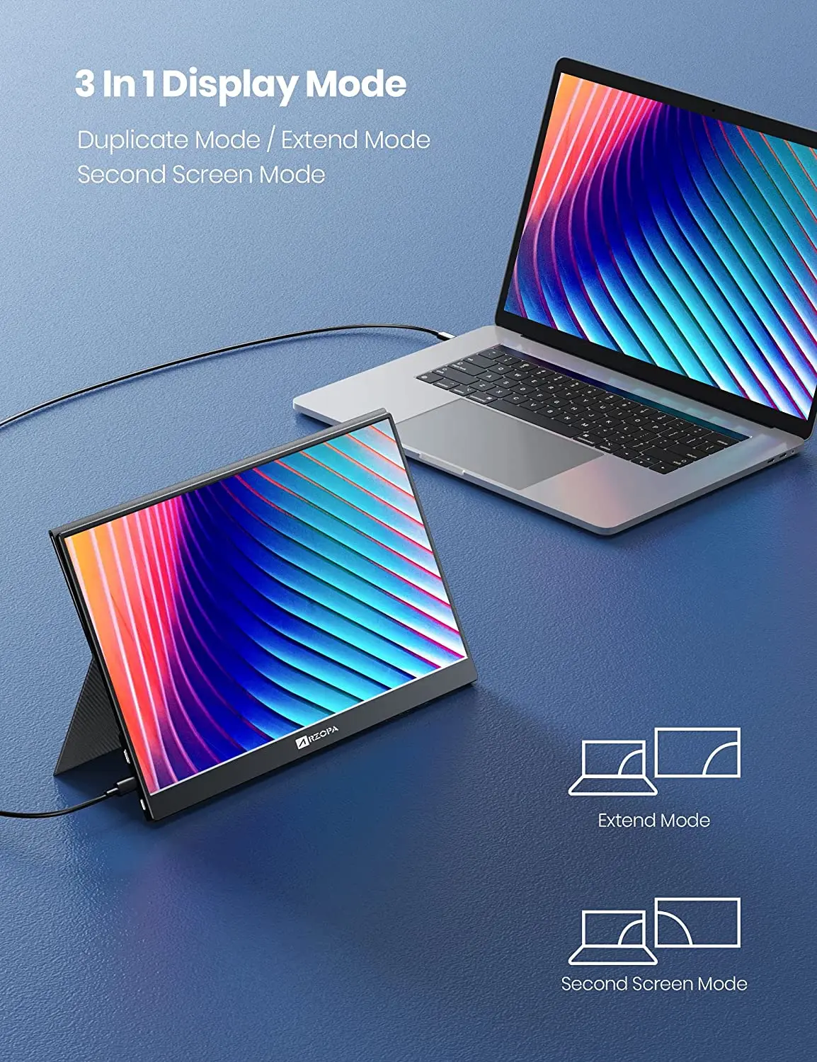 ARZOPA-13.3 &2K ޴  HDR USB C HDMI ܺ , IPS ܺ ÷ PC ȭ Xbox PS5 ġ