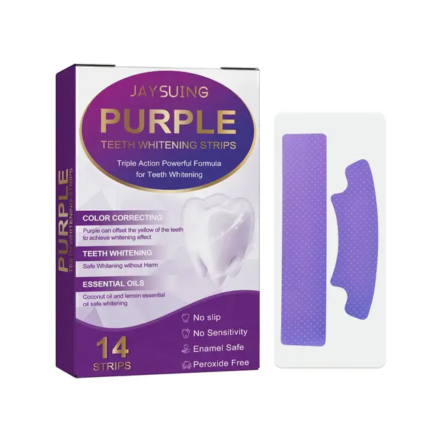 14pcs/box Teeth Bleaching Strip Purple Dental Cleaning Whitener Veneers Oral Hygiene Care Brightening Tooth Whitening Gel Strips 2