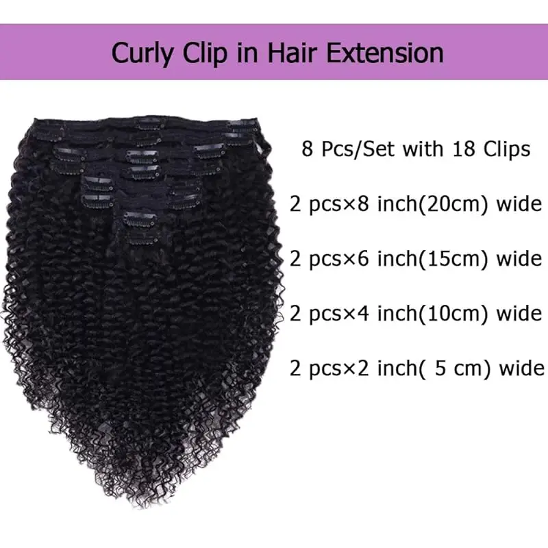 Kinky Curly Clip in Hair Extensions 8Pcs 18Clips Double Weft Brazilian Remy Human Curly Clip in Extensions hair extensions