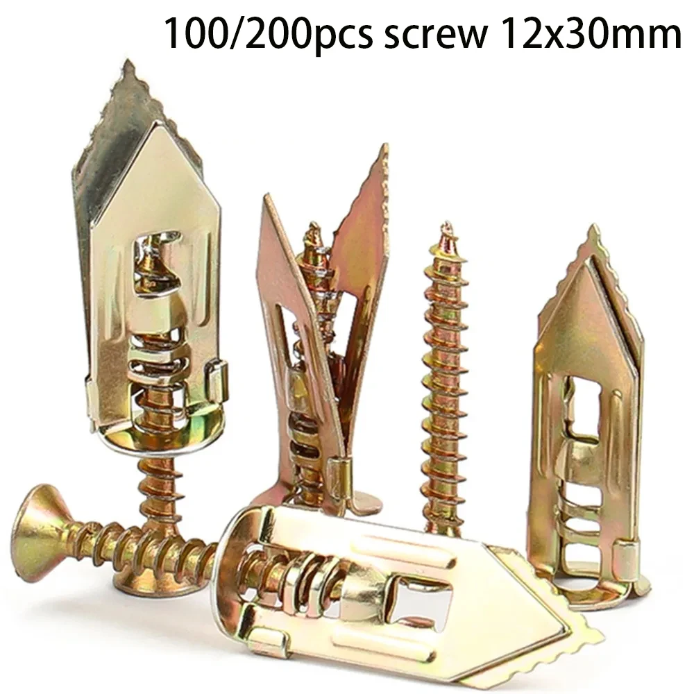 100/200pcs Self Drilling Drywall Anchors with ScXrews Expansion Nail Self-Tappe Screw Kit Heavy Duty Metal Wall Anchors 12X30mm