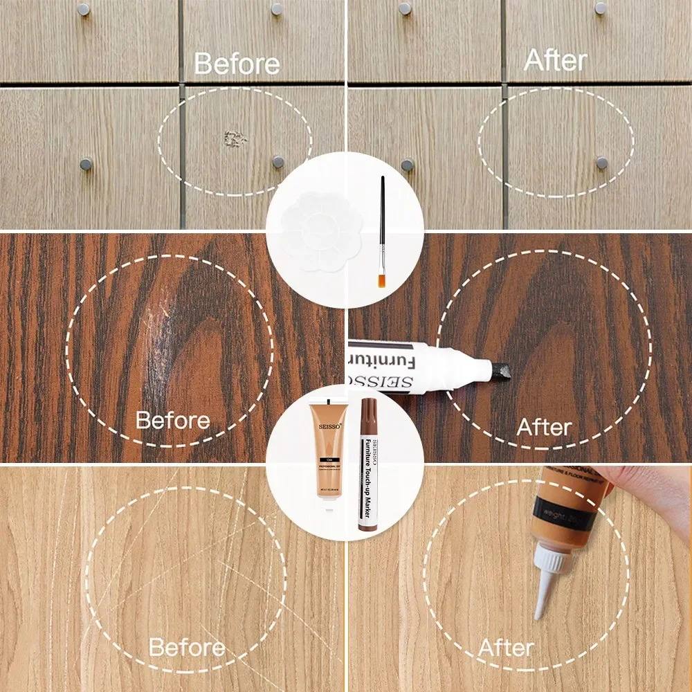 SEISSO Mix Kit 12 Colors Furniture Touch-up Markers and Wood Fillers Furniture Repair Set Restore Wooden Table Cabinet Floors