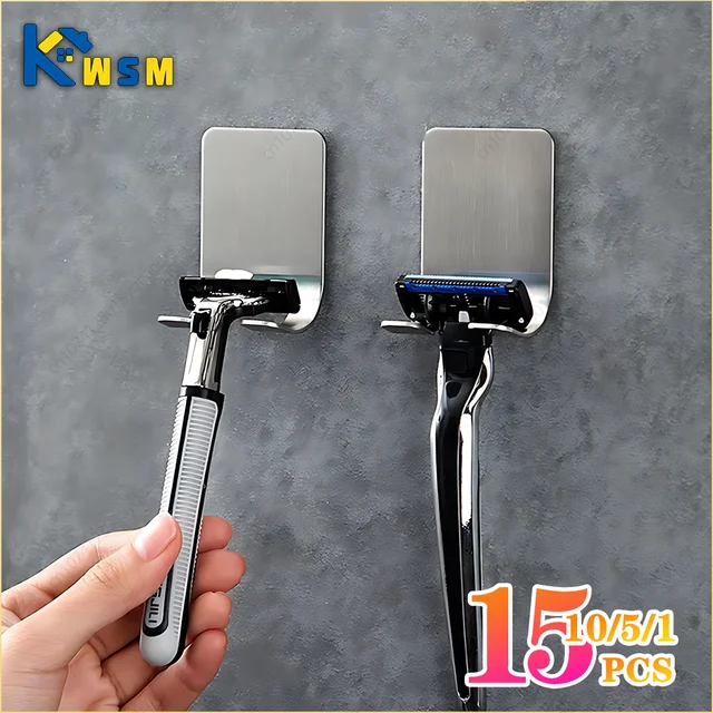 1-15PCS No-Punch Supporto per rasoio Adesivo Gancio di stoccaggio per rasoio da bagno Gancio da parete impermeabile Mensola da bagno Supporto per rasoio 1