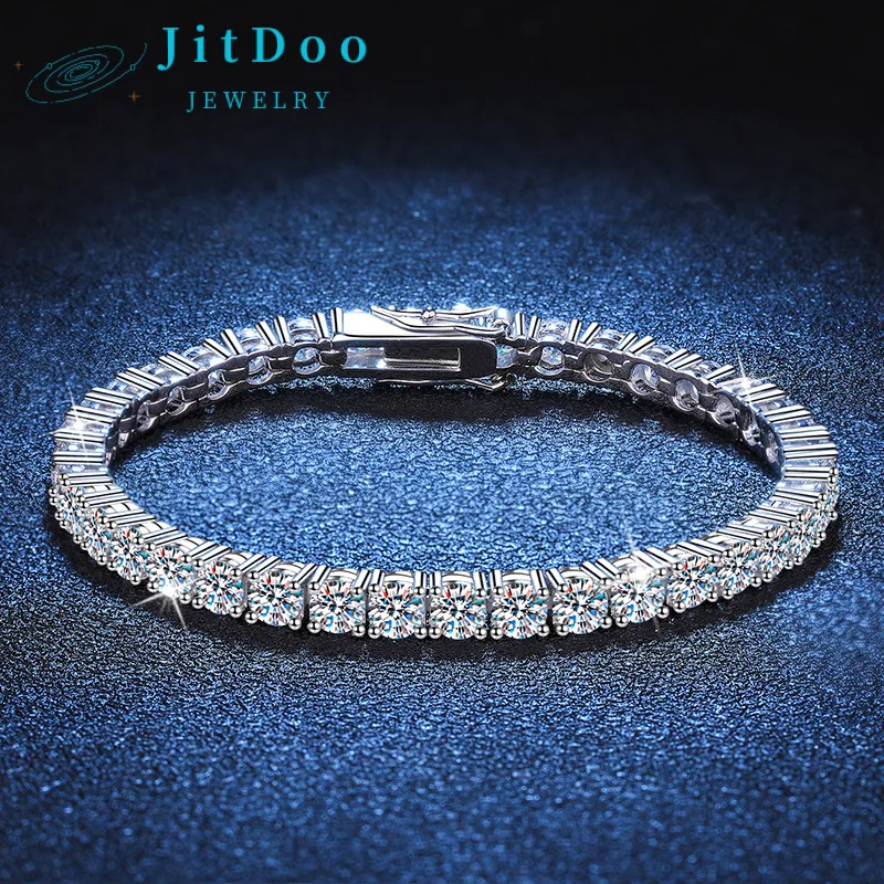 

JitDoo 3mm 4mm Moissanite Tennis Bracelet Full Diamond with GRA 925 Sterling Silver Plated 18K Gold Bracelets For Women Men