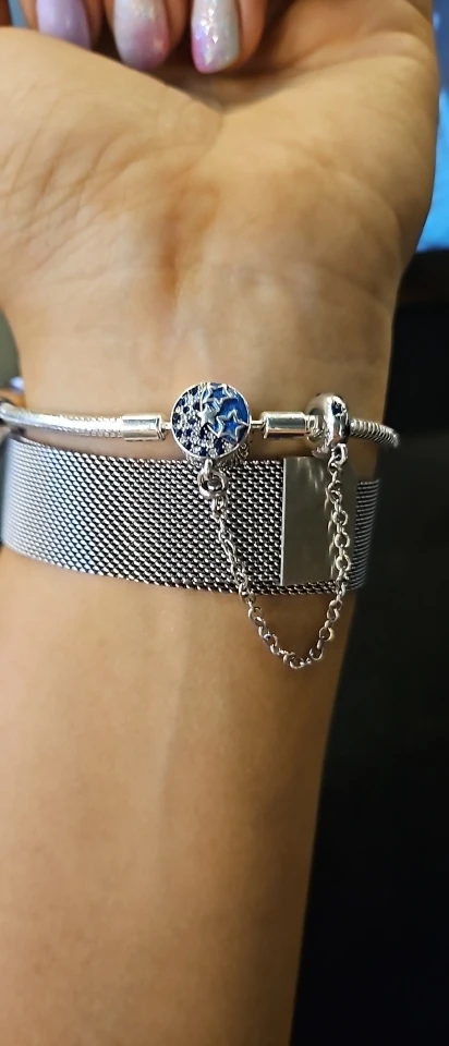 Pulsera de plata 925 Original, 17-20CM, estrella, Luna, sol, trébol de cuatro hojas, pulseras de circón verde, dijes DIY, regalos de joyería de cumpleaños photo review