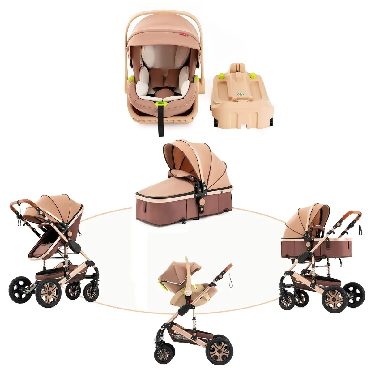 3 in 1 Baby Stroller,Baby Travel System,Baby Carriage 3in1 with Isofix Base,Foldable Newborn Pram,Reversible Standard Stroller