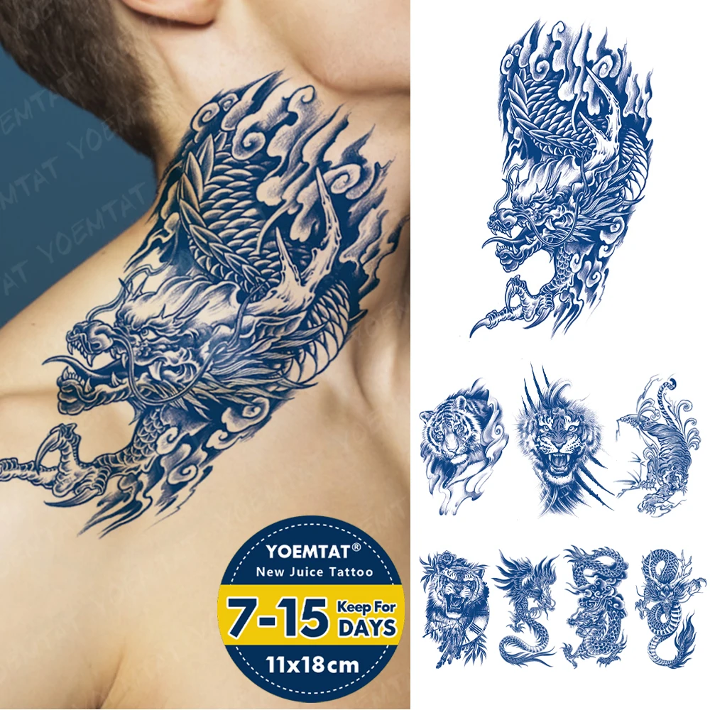

Semi-Permanent Chinese Dragon Tiger Juice Ink Lasting Tattoos Waterproof Temporary Tattoo Stickers Body Art Fake Tatoo Women Men