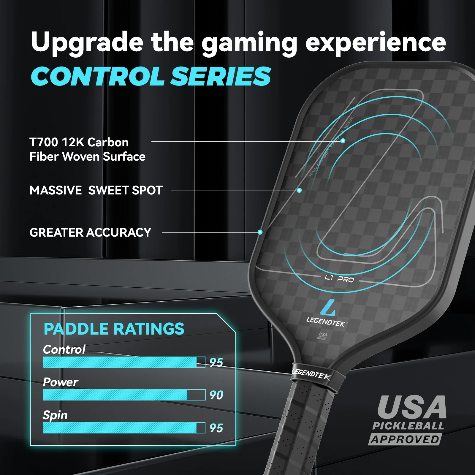 Legendtek Pickleball Paddle Raw Carbon Fiber T700 Surface Spin and Control USAPA Approved Pickleball Paddle