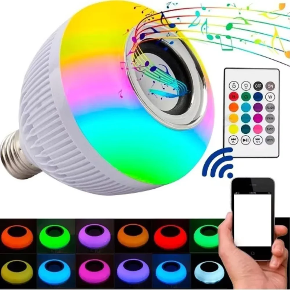 Lampada Bluetooth De Led Caixa De Som C Controle Rgb 12W - Imagem 2