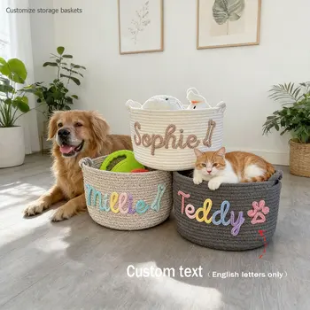 1pc personalized cotton rope dog toy basket, pet toy storage basket, pet name gift basket, holiday decoration gift, Easter gift 1
