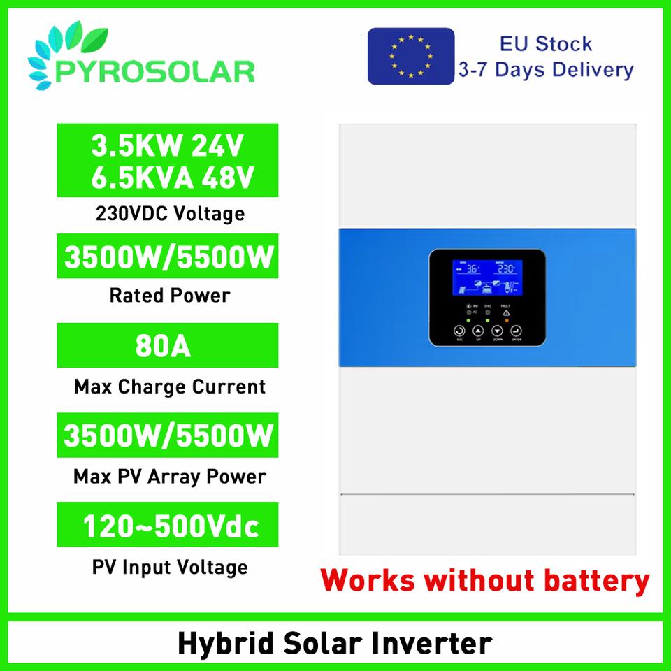 Hybrid Solar Inverter 3.5KW 6.5KVA Pure Sine Wave Inverter 24V 48V Off/On Grid Inverter 3500/5500W With MPPT 80A Controller