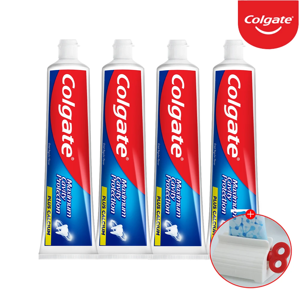 콜게이트 충치예방 불소 1450PPM 레귤러 치약 100g 4개+치약짜개