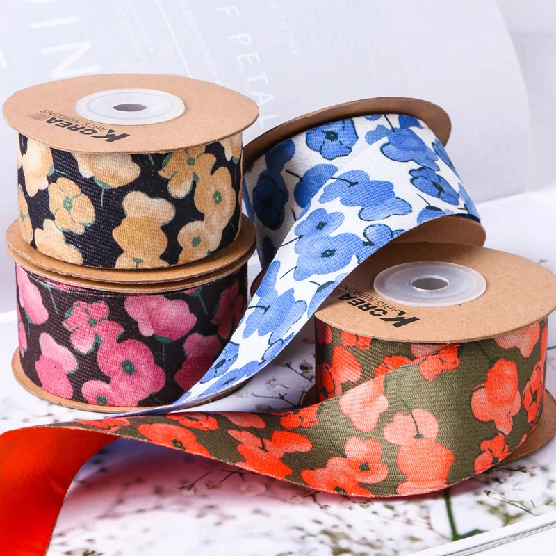 

25mm 40mm Flower Pattern Ribbons Cotton Twill Fabric For Sewing Cloth Hair Accessories Crafts Gift Packaging Material Vintage