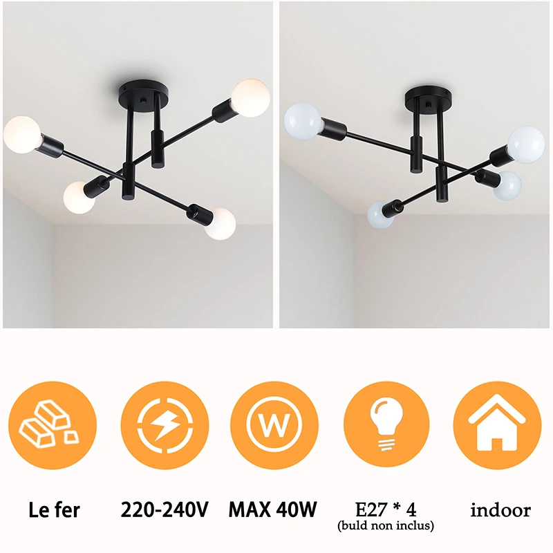 북유럽 LED 거실 샹들리에 다이닝 룸 침실 룸 블랙 지점 크리 에이 티브 라이트 럭셔리 간단한 E27 전구 천장 조명