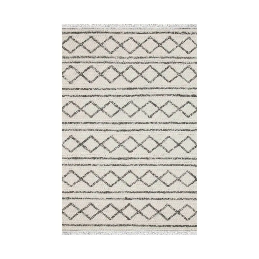 

Cream Gray Tiles Vintage Fringed Bohemian Rug Carpet Polyester