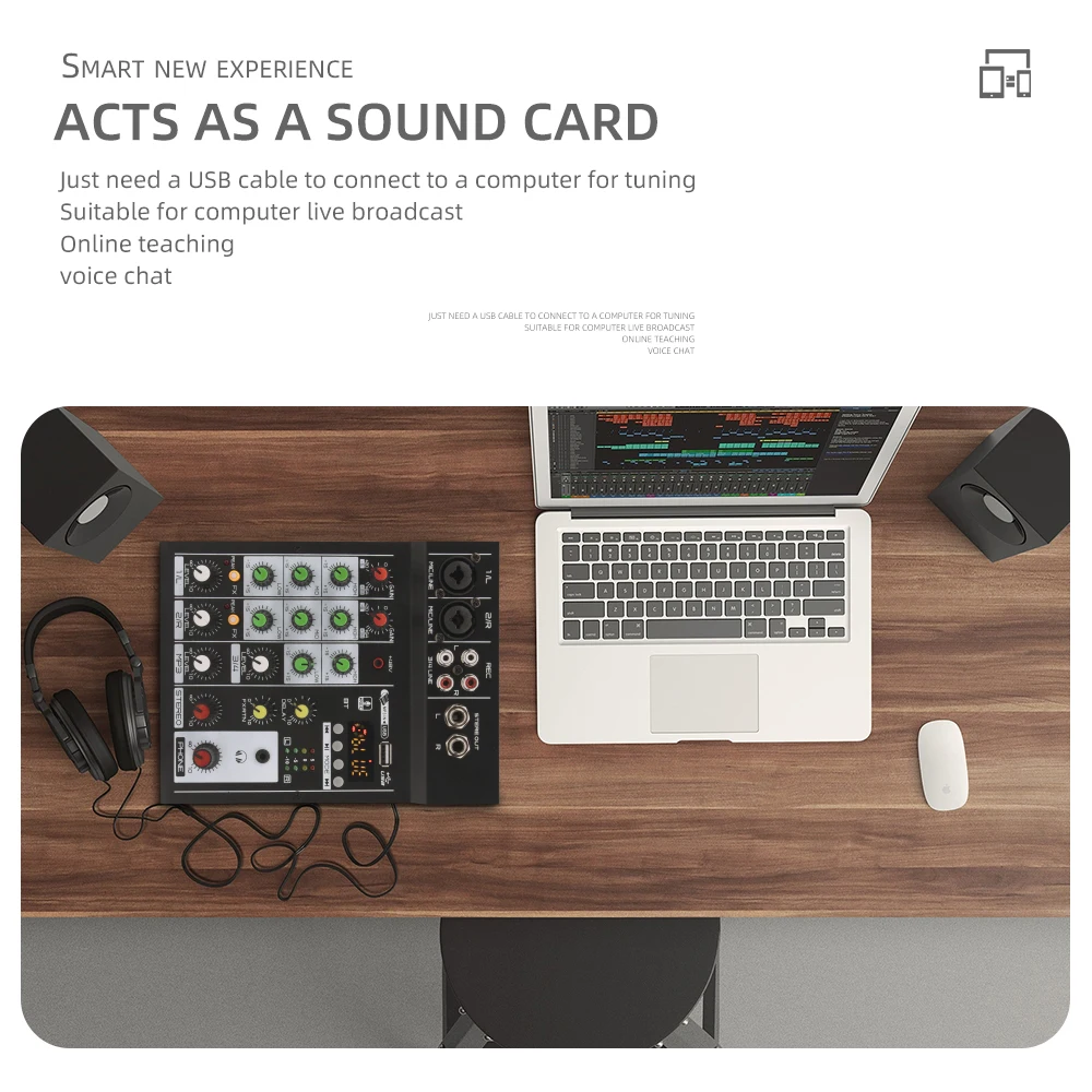 Mic 2U Mini Audio Mixer audio mixer Broadcast Podcast 4 Channels Volume Control Powerful Power Adapter/Charging Bank Dual Use Mini Mixer