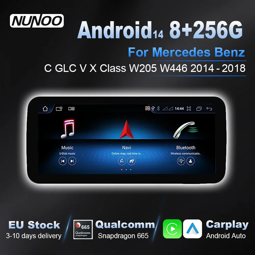 Qualcomm Wireless Carplay para Mercedes Benz Clase C GLC V X W205 W446 2014-2018 Pantalla Táctil Android Auto Radio Multimedia 1