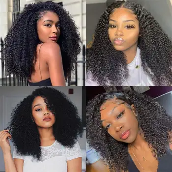 Jerry Curly 180 Density Human Hair Wigs for Women 14-30 Inches Lace Frontal Pre Plucked Natural Black Color Afro Human Hair Wig - Image 6