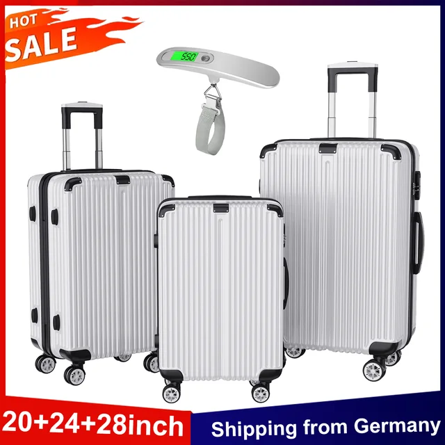 Anajqaqia Valise Lot de 3 (20 + 24 + 28 pouces), avec serrure et balances TSA et 360 °   Roues, bagage à main de chariot de voyage à coque rigide ABS, argent 1